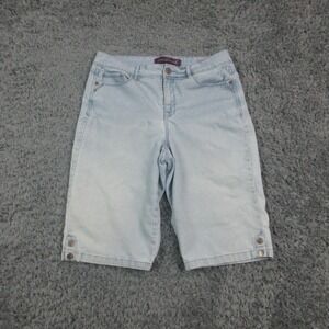 Gloria Vanderbilt Shorts Womens 8 Blue Denim Bermuda Striped Button 31x13*